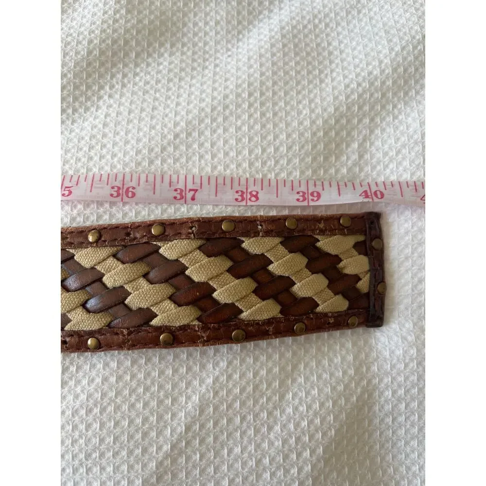 Leather and Canvas Woven‎ Belt Size Large Brown/Tan Preppy Spring Casual